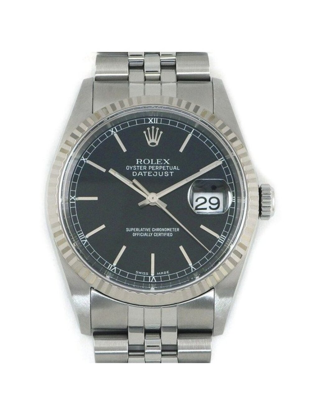 Rolex Watch Datejust P Number Black Dial Date 18k White Gold SS Automatic